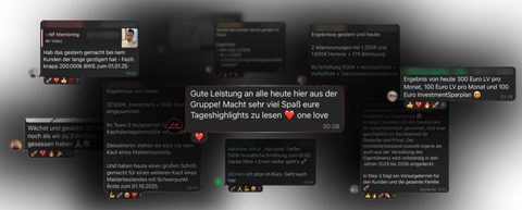 Dunkle Screenshots aus dem Community-Chat mit Nachrichten der Teilnehmer