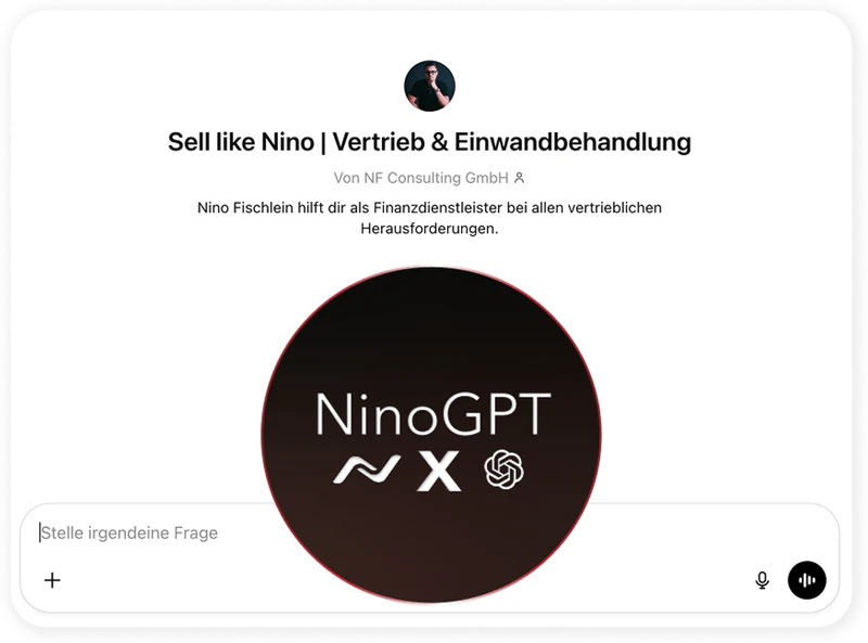 Screenshot von NinoGPT: der Custom GPT „Sell like Nino | Vertrieb & Einwandbehandlung“